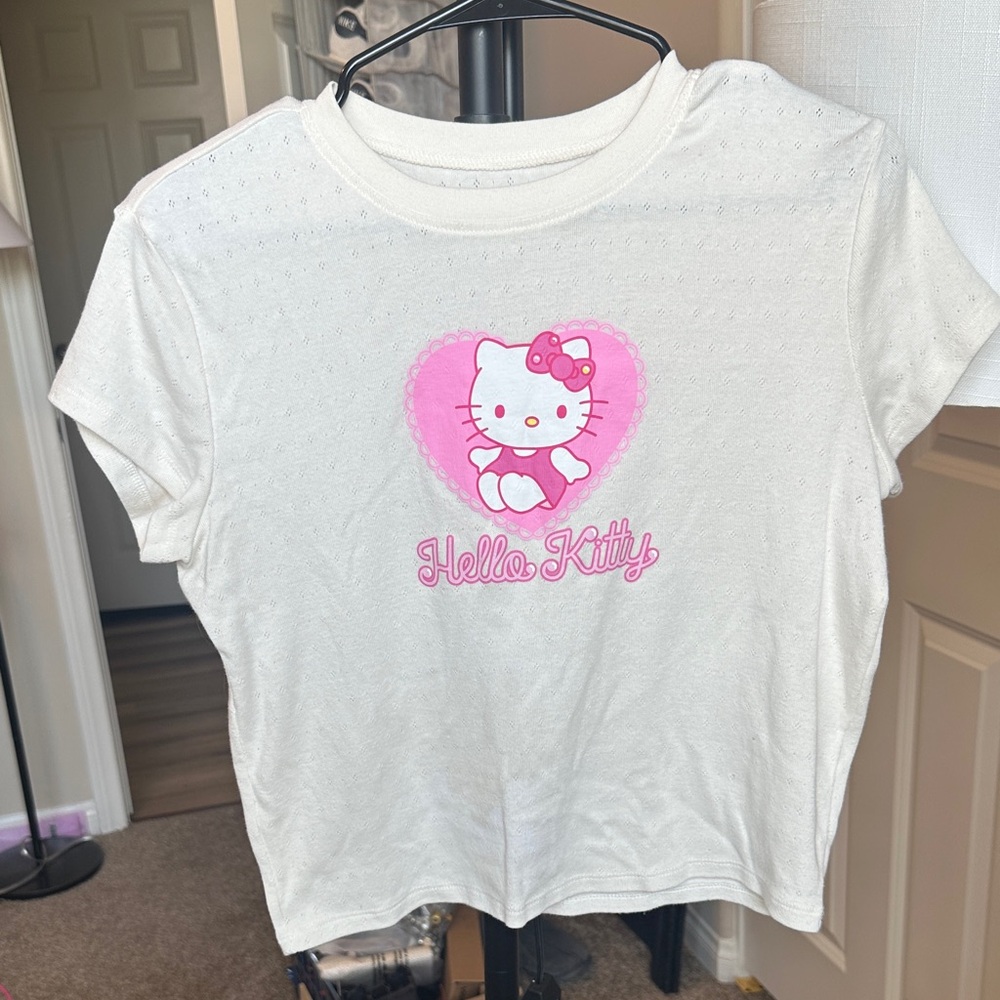 Hello Kitty White Crop Top with Pink Heart Graphic